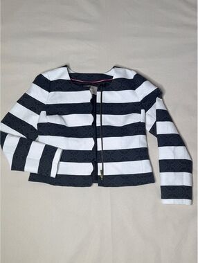 Banana Republic Women’s 12 Black White Stripe Jacquard Zip Jacket Blazer